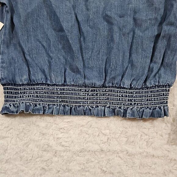 Cloth and stone by anthropologie Womens XS smocked waist blouse dark denim top - Picture 8 of 8